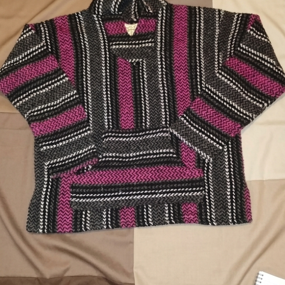 Chic Pink and Black Striped Women's Cowl Neck Sweater